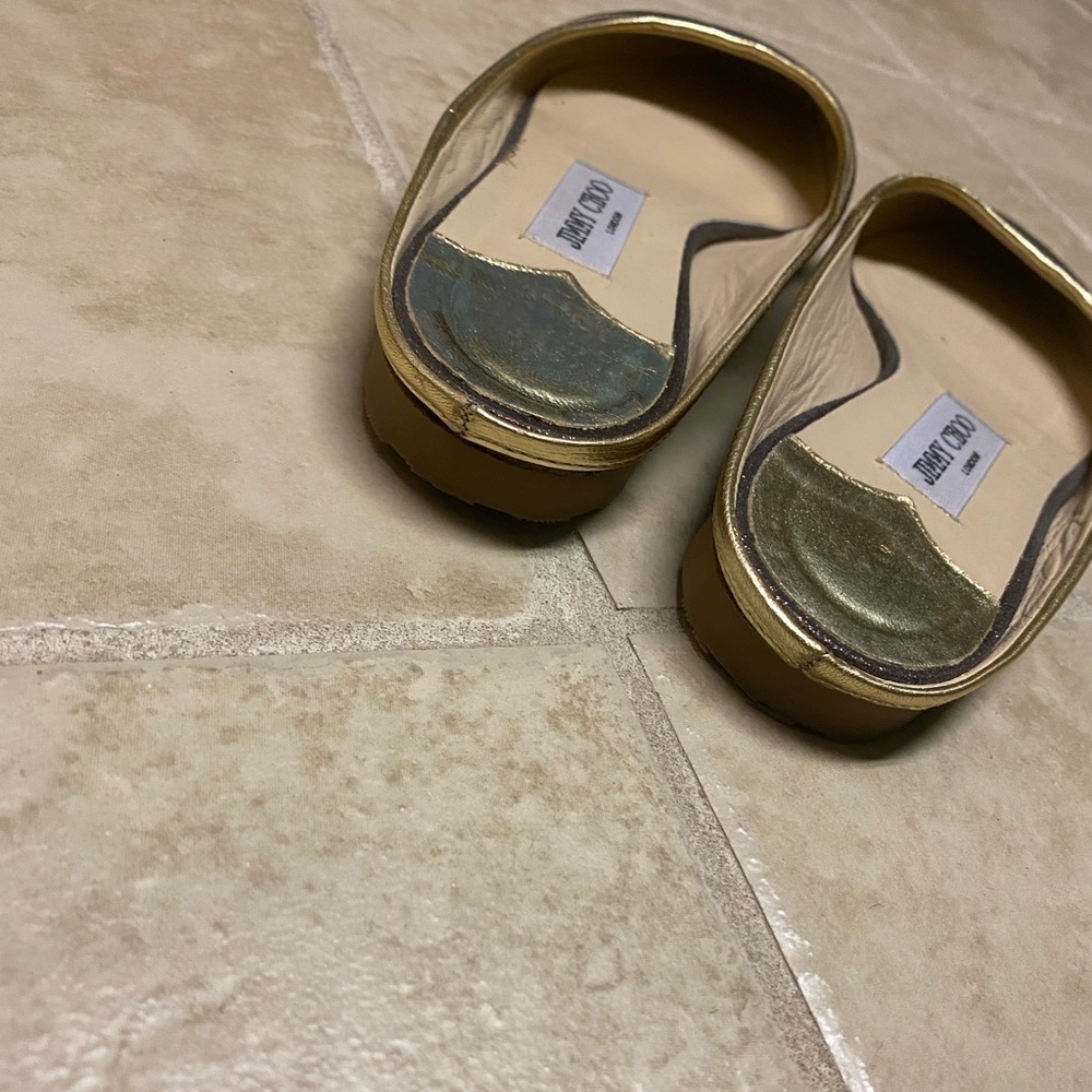 Jimmy Choo Brown & Gold Cutout Slip-On Flats - Picture 9 of 12